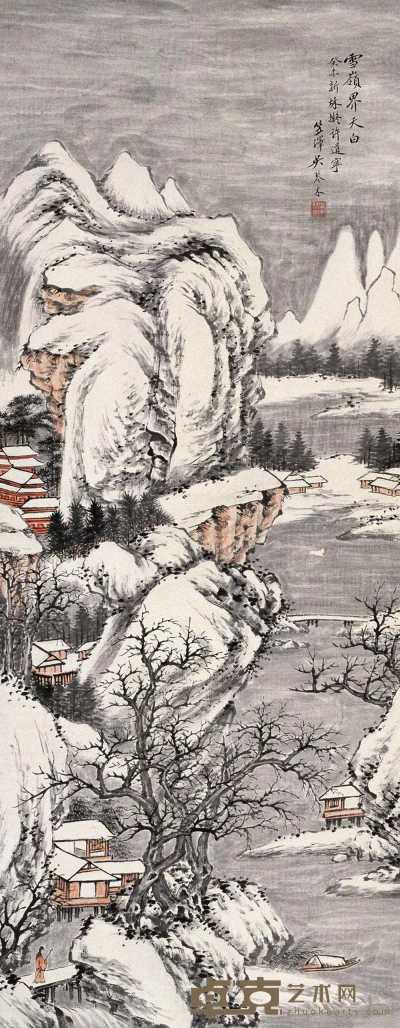吴琴木 1943年作 雪岭界天白 立轴 101×40cm